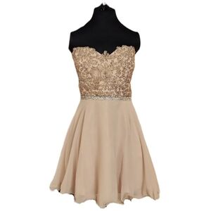 NWT Dancing Queen Prom Tan‎ Embellished Mini Dress Jr XXXL